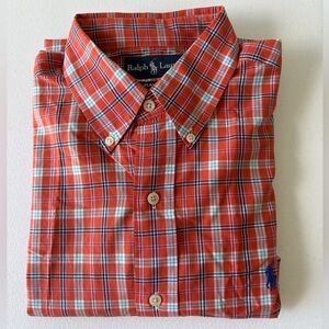 Ralph Lauren Long Sleeve Button Down Shirt Men M Navy Deep Orange Casual Preppy